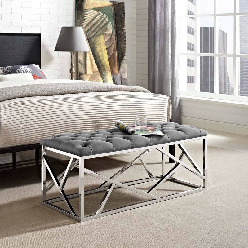 Silver Orchid Sebastian Button-tufted Bench