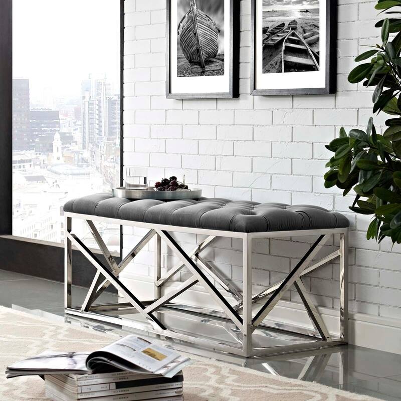 Silver Orchid Sebastian Button-tufted Bench