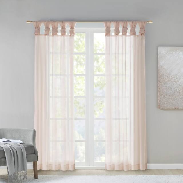 Madison Park Elowen Twisted Tab Voile Sheer Window Pair - 50"W x 63"L - Blush