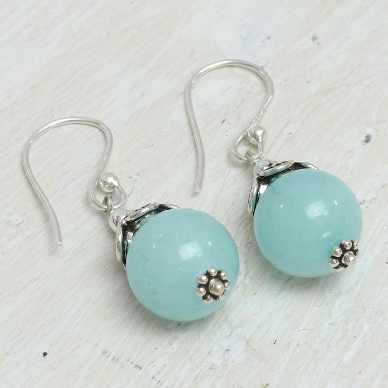 Handmade Sterling Silver 'Aqua Delight' Aventurine Earrings (India)