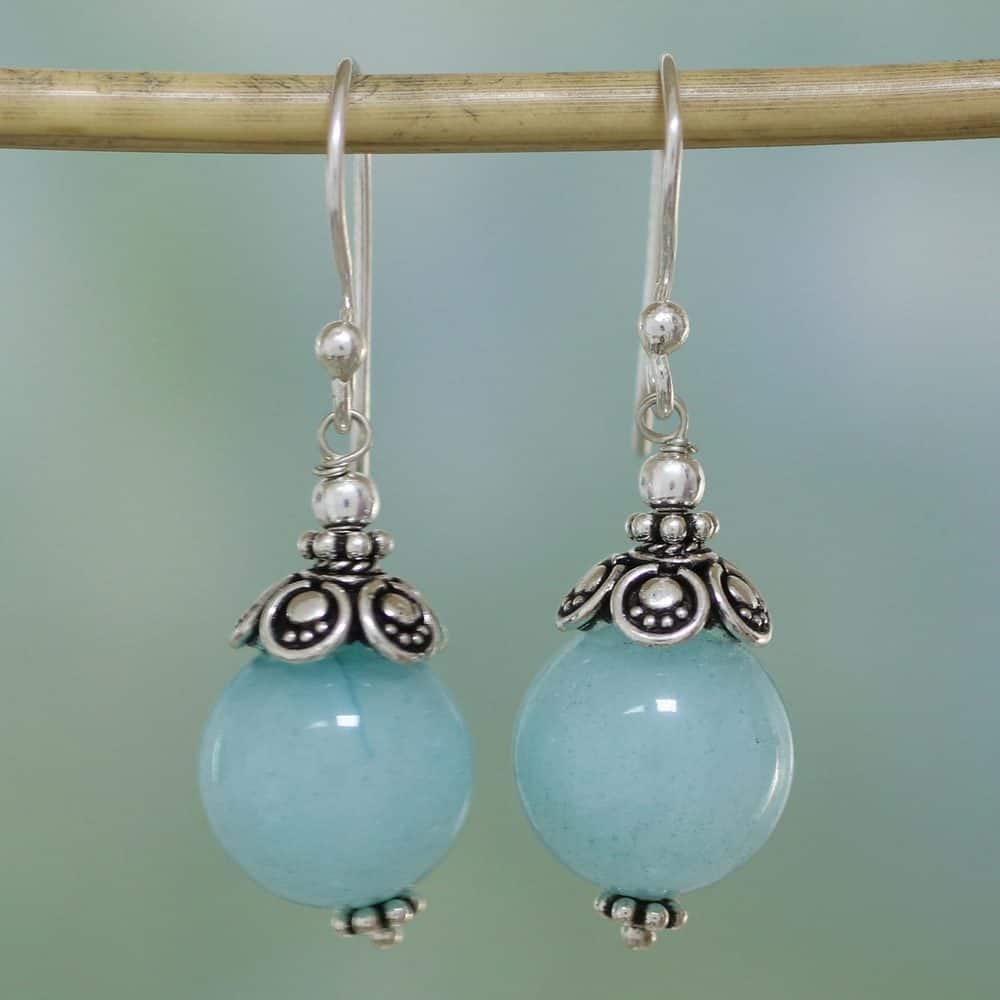 Handmade Sterling Silver 'Aqua Delight' Aventurine Earrings (India)