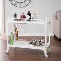 Porch & Den Midvale Distressed White Mobile Bar Cart