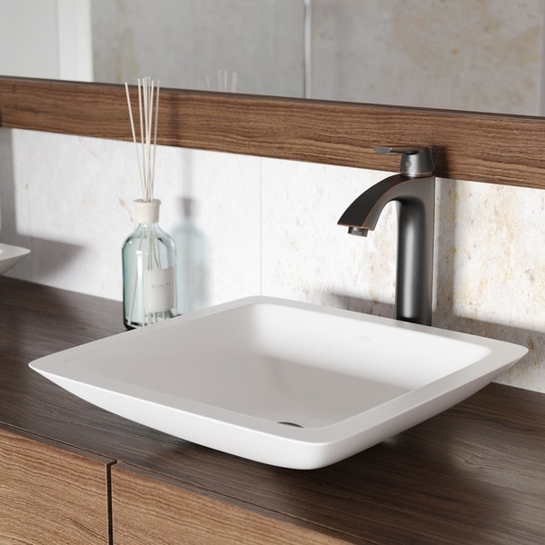 VIGO Begonia Matte Stone Vessel Bathroom Sink and Linus Faucet Set