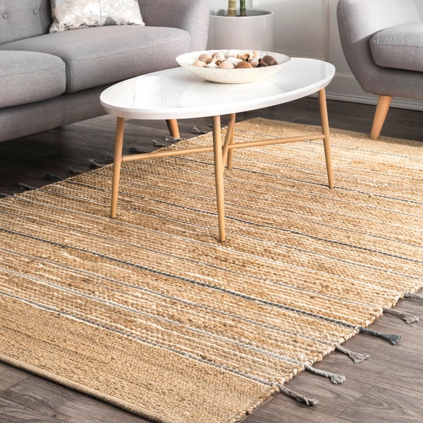 Nuloom Natural Contemporary Hand-loomed Striped Jute/Cotton Area