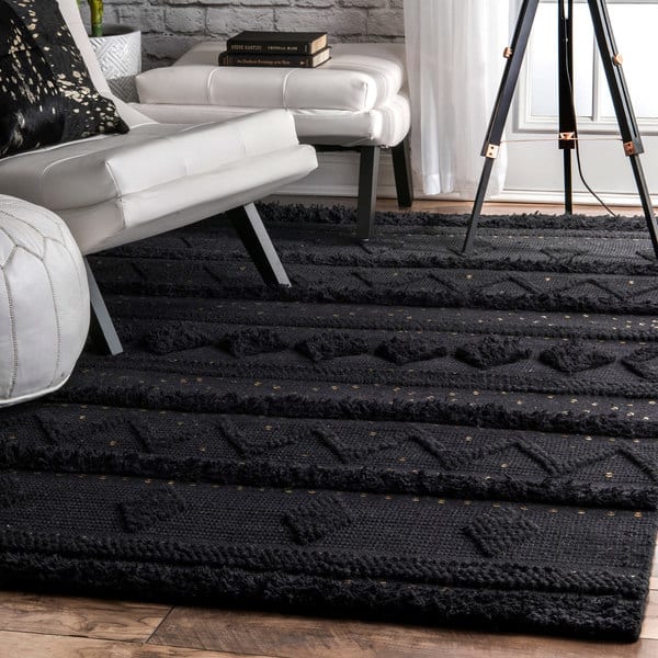 Nuloom Black Hand Woven Contemporary Wool Raised Geometric Shag Rug On Sale Overstock 19520549