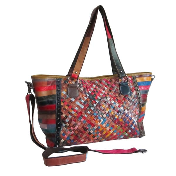 slide 1 of 5, Amerileather Cecily Woven Tote Bag