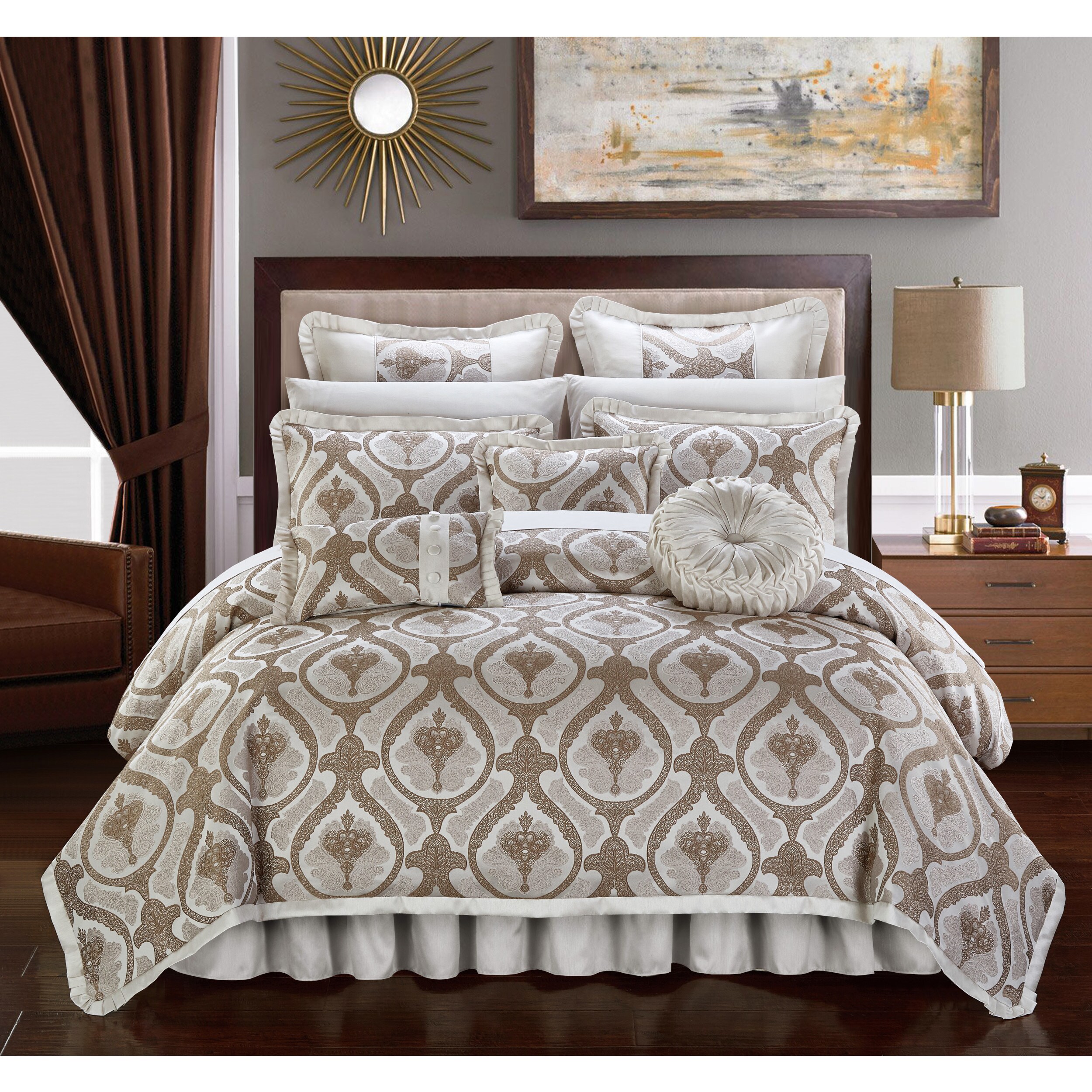 Shop Chic Home Felicci Beige Faux Silk Bedding With Pleated Flange