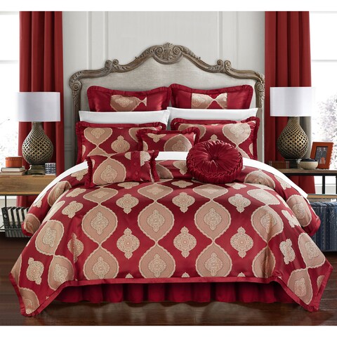 Chic Home Felicci Red Faux Silk with Pleated Flange 13 Piece Comforter Set Bed in a Bag