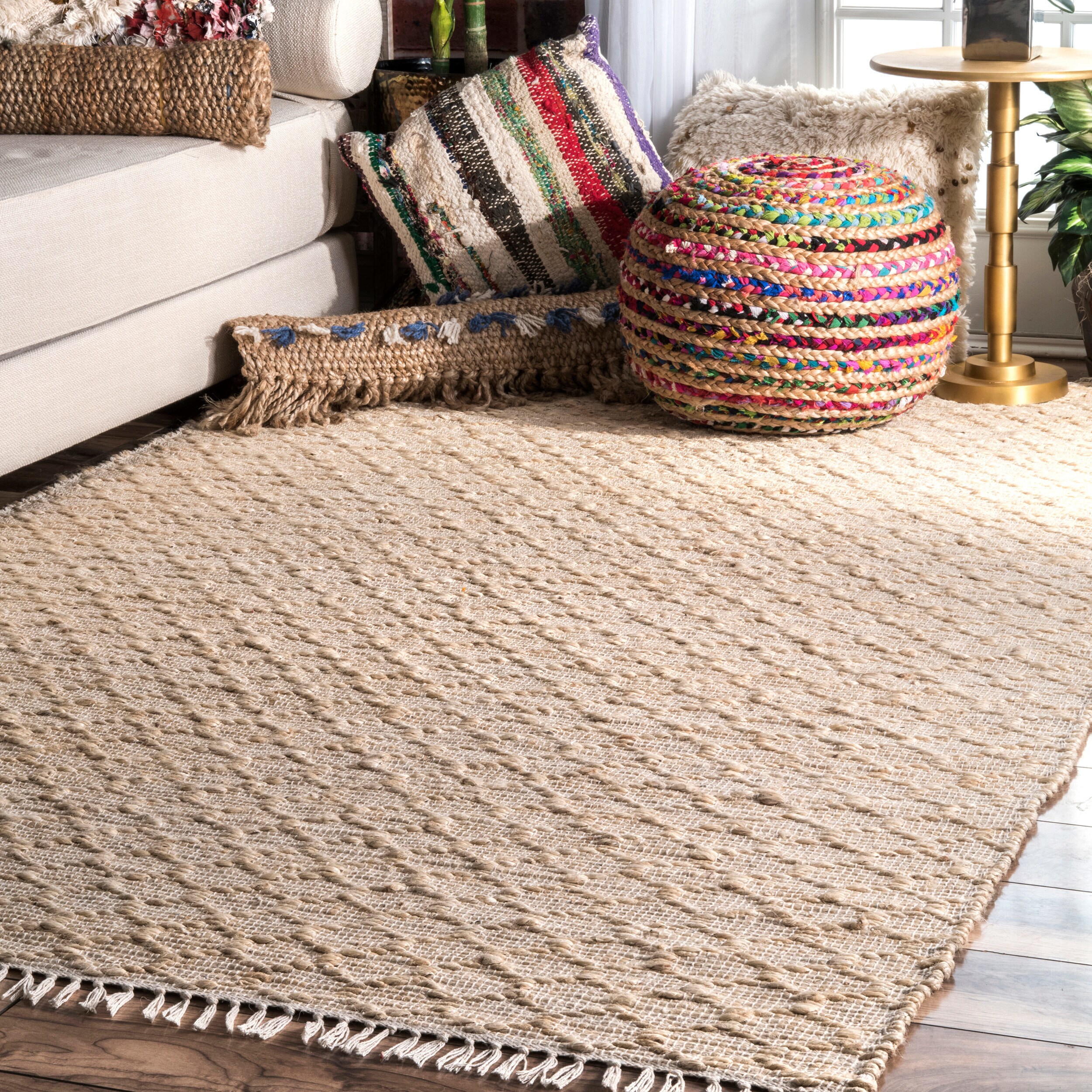 Nuloom Natural Jute Cotton Handmade Tel Area Rug Nuloom Natural Jute Cotton