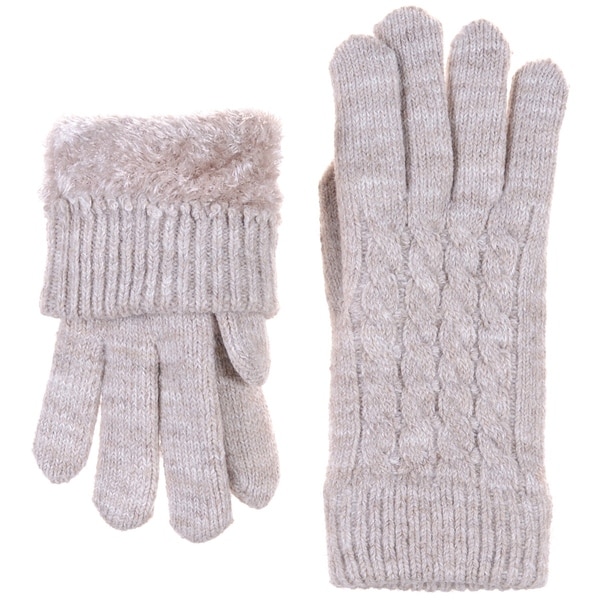 Solid Plush Lined Cuffed Winter Knit Mittens