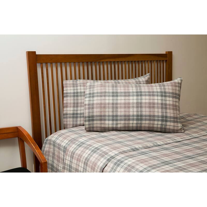 Flannel Plaid Bed Sheet Set - british orange - King - 4 Piece