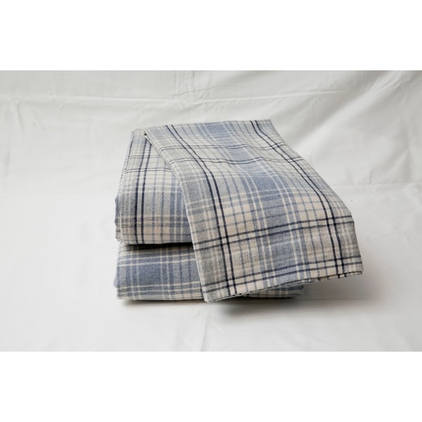 Shop Blue Plaid Printed Flannel Sheet Set - On Sale - Free Shipping On ...