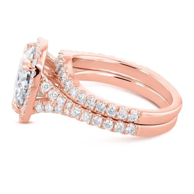 Annello by Kobelli 14k Gold 4ct TGW Round Moissanite and Diamond Halo Split Shank Bridal Wedding Set