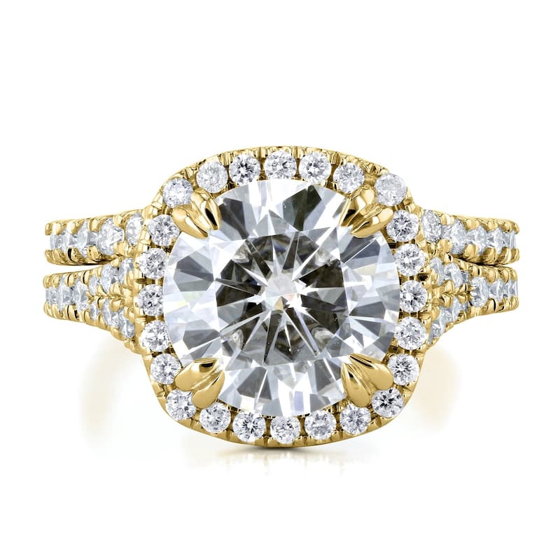 Annello by Kobelli 14k Gold 4ct TGW Round Moissanite and Diamond Halo Split Shank Bridal Wedding Set