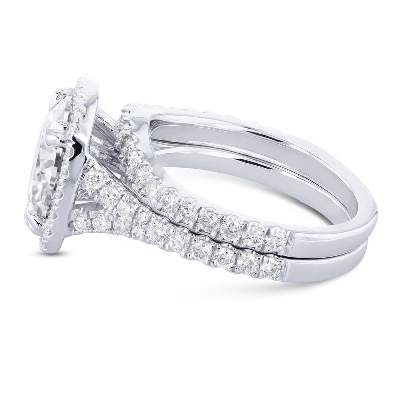 Annello by Kobelli 14k Gold 4ct TGW Round Moissanite and Diamond Halo Split Shank Bridal Wedding Set