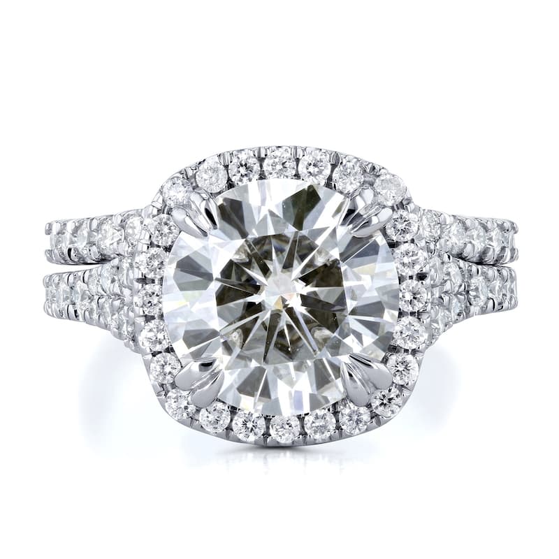 Annello by Kobelli 14k Gold 4ct TGW Round Moissanite and Diamond Halo Split Shank Bridal Wedding Set