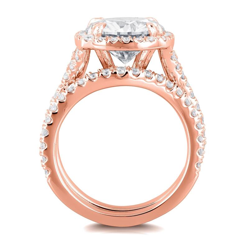 Annello by Kobelli 14k Gold 4ct TGW Round Moissanite and Diamond Halo Split Shank Bridal Wedding Set