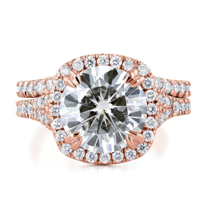 Annello by Kobelli 14k Gold 4ct TGW Round Moissanite and Diamond Halo Split Shank Bridal Wedding Set