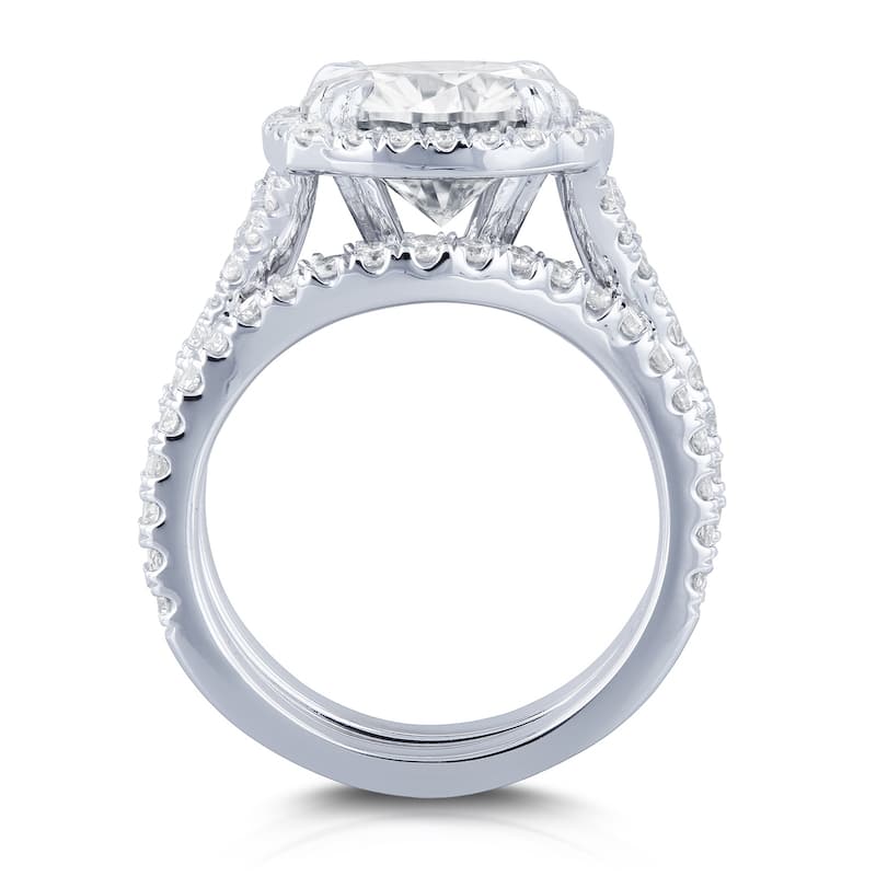 Annello by Kobelli 14k Gold 4ct TGW Round Moissanite and Diamond Halo Split Shank Bridal Wedding Set
