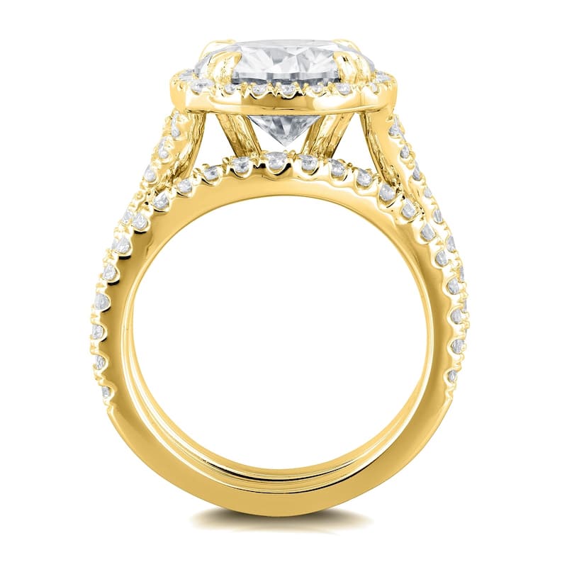 Annello by Kobelli 14k Gold 4ct TGW Round Forever One Moissanite and Diamond Halo Split Shank Bridal Wedding Set