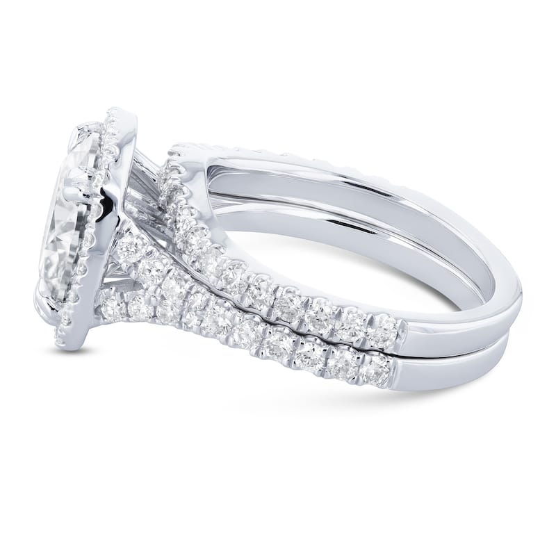 Annello by Kobelli 14k Gold 4ct TGW Round Forever One Moissanite and Diamond Halo Split Shank Bridal Wedding Set
