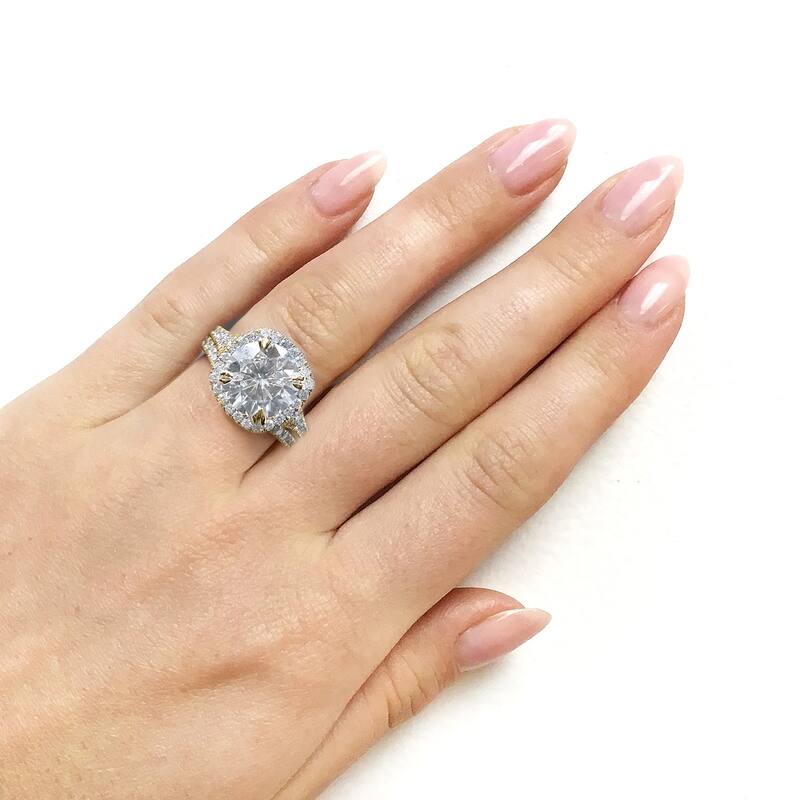 Annello by Kobelli 14k Gold 4ct TGW Round Forever One Moissanite and Diamond Halo Split Shank Bridal Wedding Set