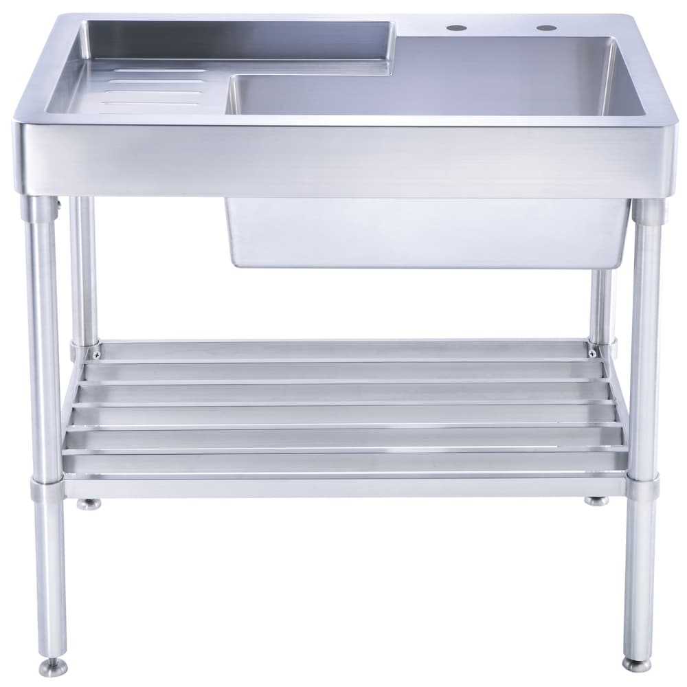 Whitehaus Collection Utility Sink with Drainboard and Lower Rack (Utility - Two holes - 16)