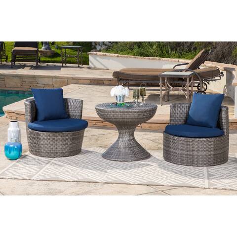 Abbyson Palermo Outdoor Grey Wicker 3 Piece Patio Seating Set