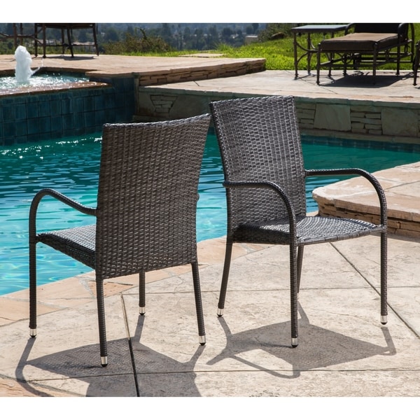 Shop Abbyson Palermo Outdoor Wicker Patio Dining Arm Chair Set of 2