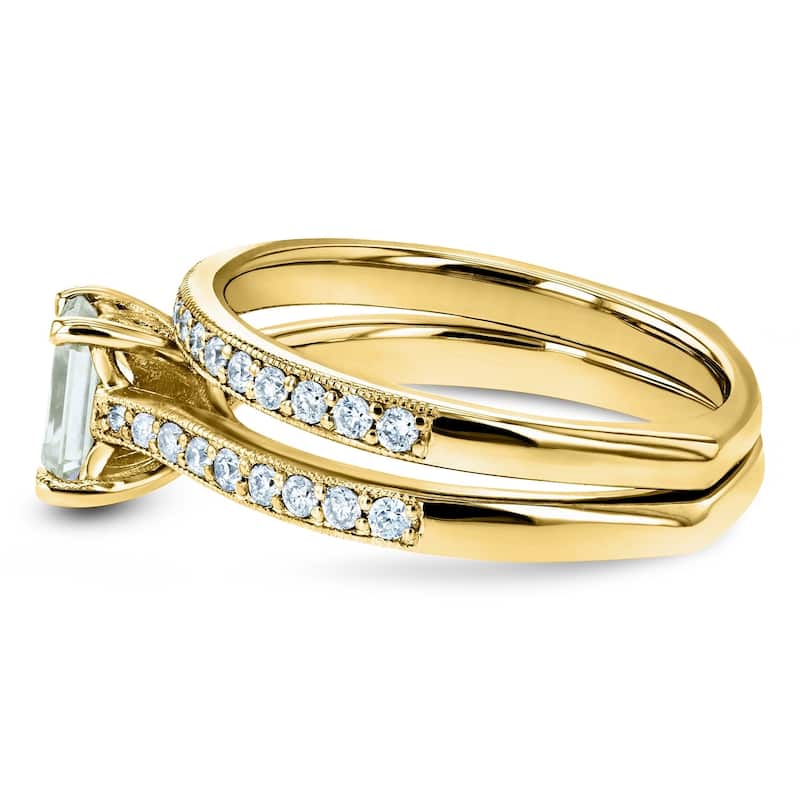 Annello by Kobelli 14k Gold 1ct TGW Emerald Moissanite and Diamond Square Euro Shank Vintage Trellis Bridal Rings Set