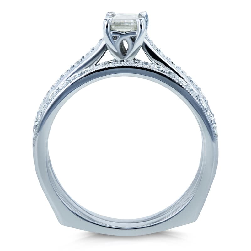 Annello by Kobelli 14k Gold 1ct TGW Emerald Moissanite and Diamond Square Euro Shank Vintage Trellis Bridal Rings Set