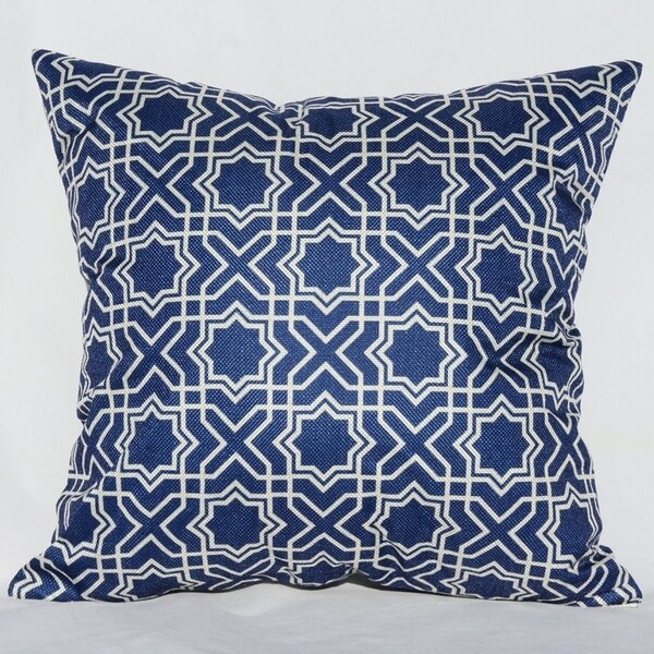 Shop Cotton Linen Pillow Case 3 Blue Geometrical 18 X 18 - Overstock 