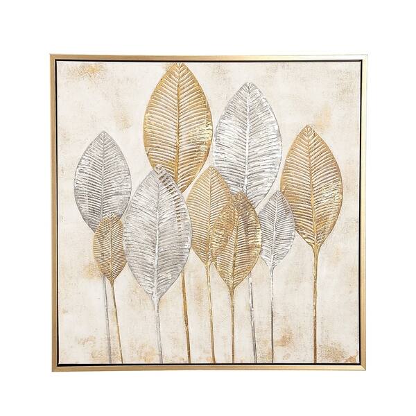 Shop Large Square Gold And Silver Painted Leaf Canvas Wall Art 40