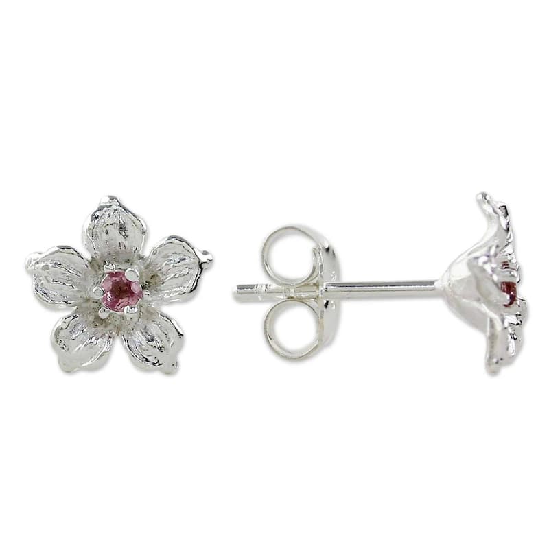 Handmade Sterling Silver 'Winter Blooms' Tourmaline Earrings (Thailand) - 0.4L*0.4W