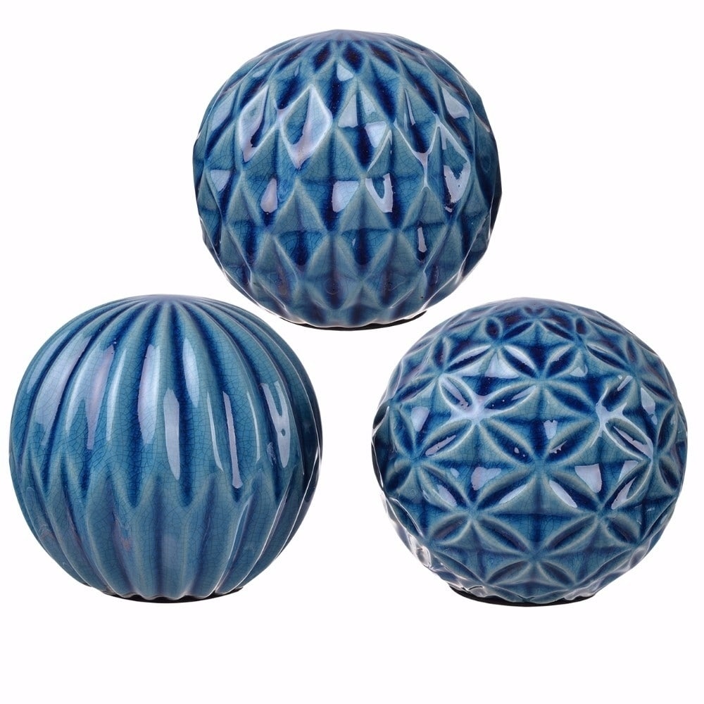 Marbleized Ball Accents Blue Patterned - Set of three
