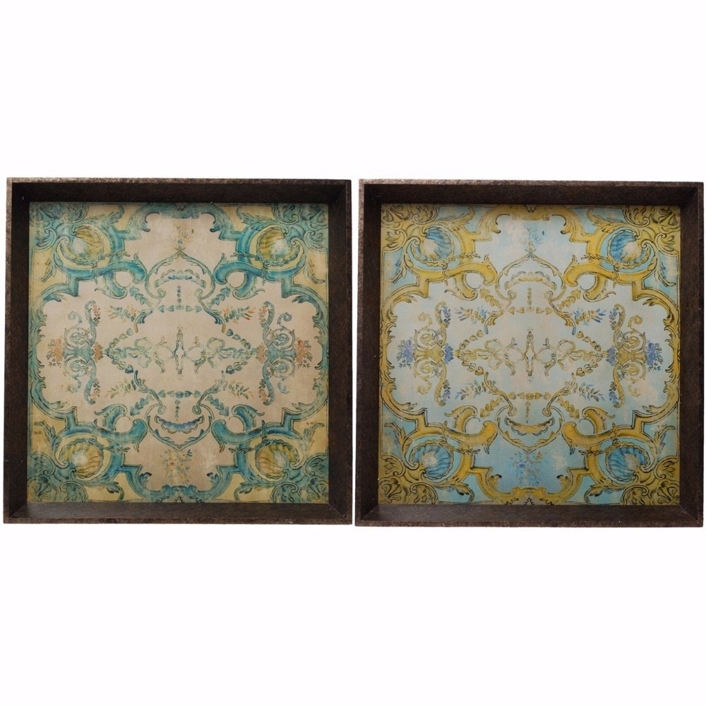Artistically Crafted Wooden Trays - Set of 2 - MultiColor