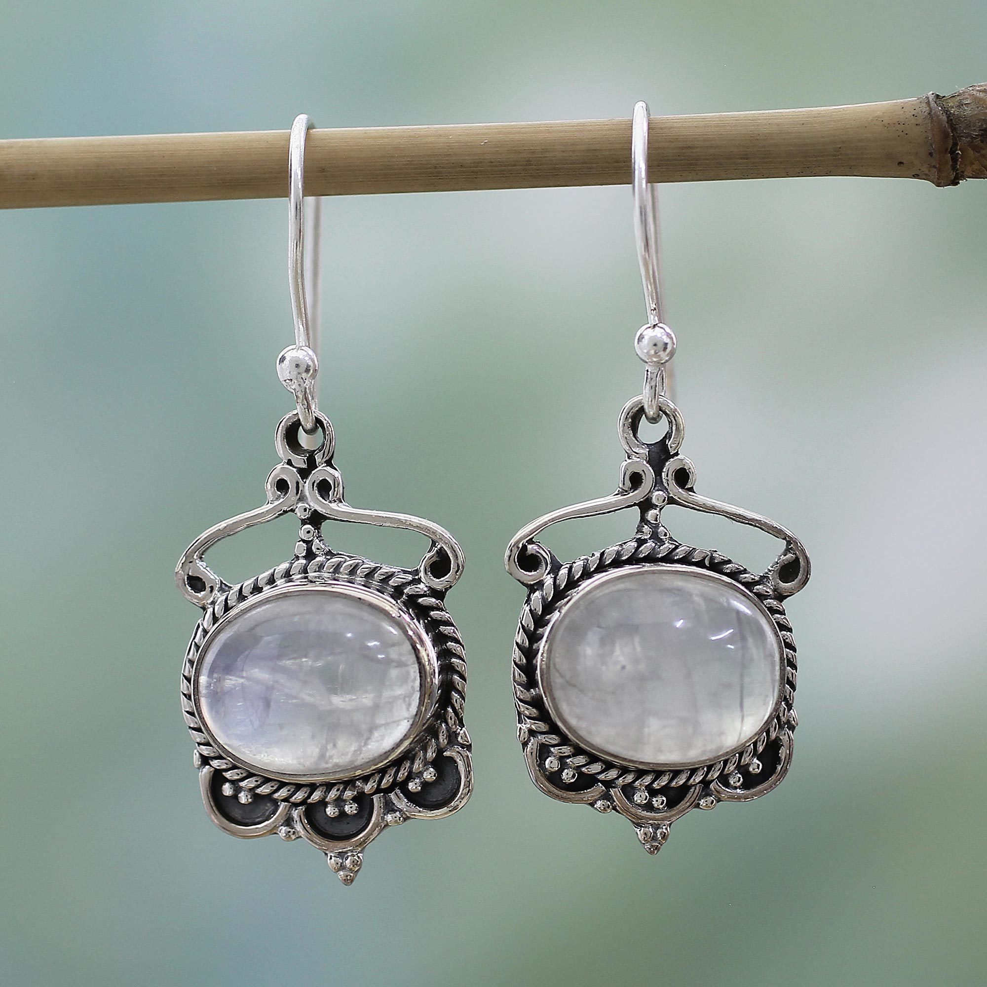 Handmade Sterling Silver Moonlit Decadence Rainbow Moonstone Earrings India Handmade Sterling Silver Moonlit Decadence Rainbow Moonstone Earrings India
