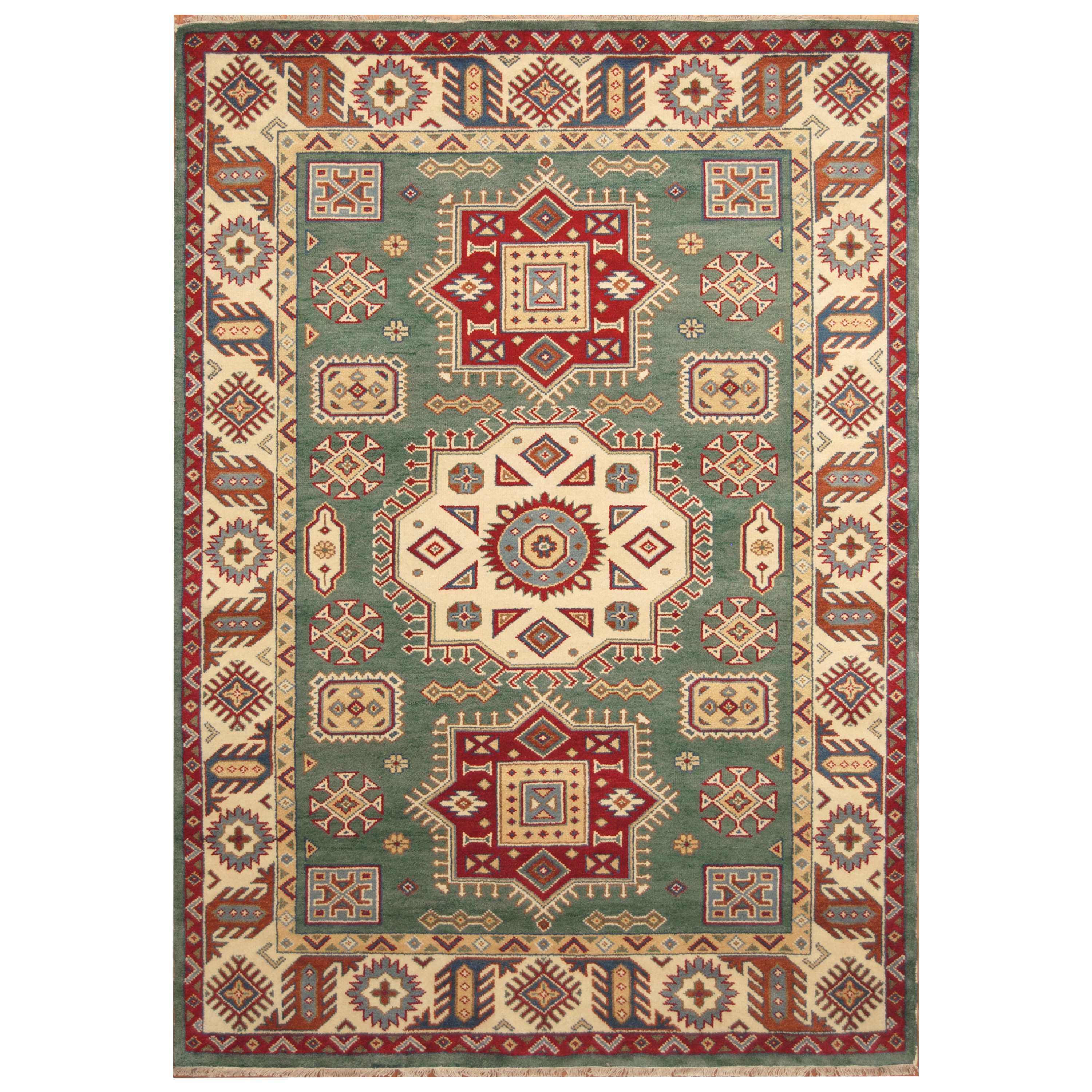 Handmade Kazak Wool Rug (India) - 6' x 9'