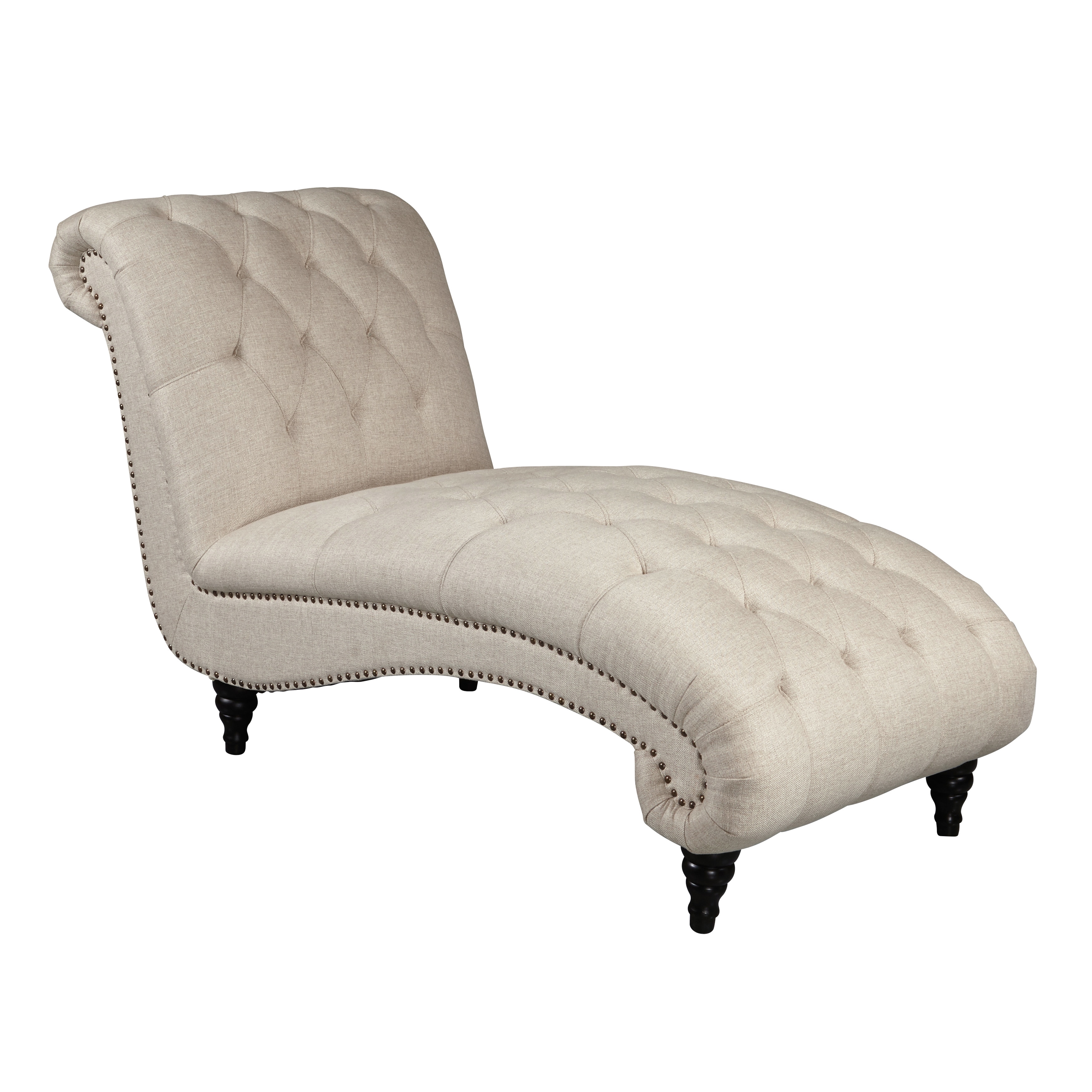 cream fabric button tufted oversized chaise lounge with nailhead trim