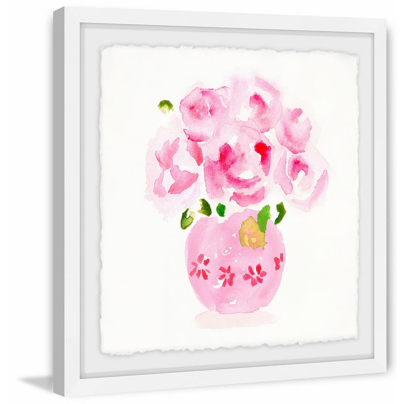 'Pink Floral Vase' Framed Painting Print - Multi-Color