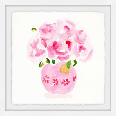 'Pink Floral Vase' Framed Painting Print - Multi-Color