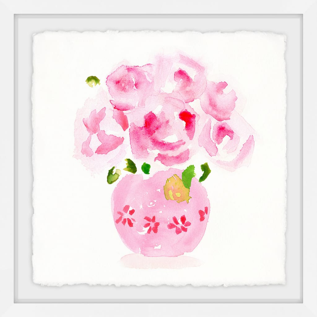 'Pink Floral Vase' Framed Painting Print - Multi-Color