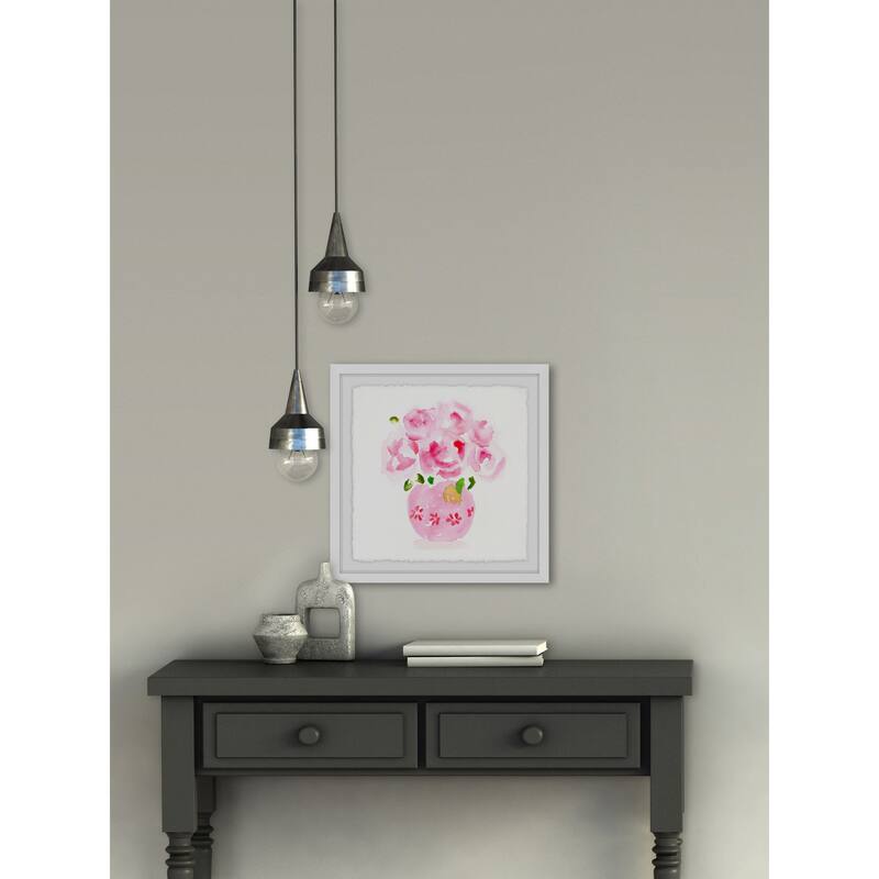 'Pink Floral Vase' Framed Painting Print - Multi-Color