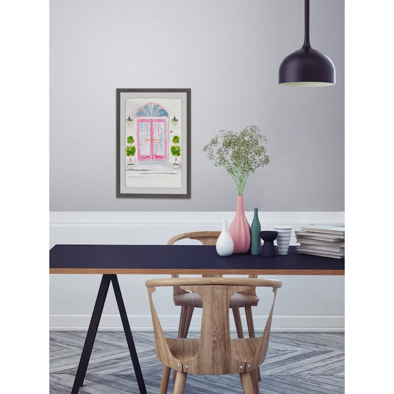 'Pink French Doors' Framed Painting Print - Multi-Color
