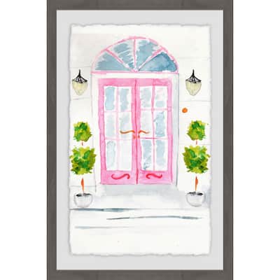'Pink French Doors' Framed Painting Print - Multi-Color
