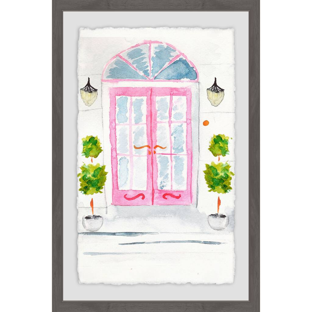 'Pink French Doors' Framed Painting Print - Multi-Color
