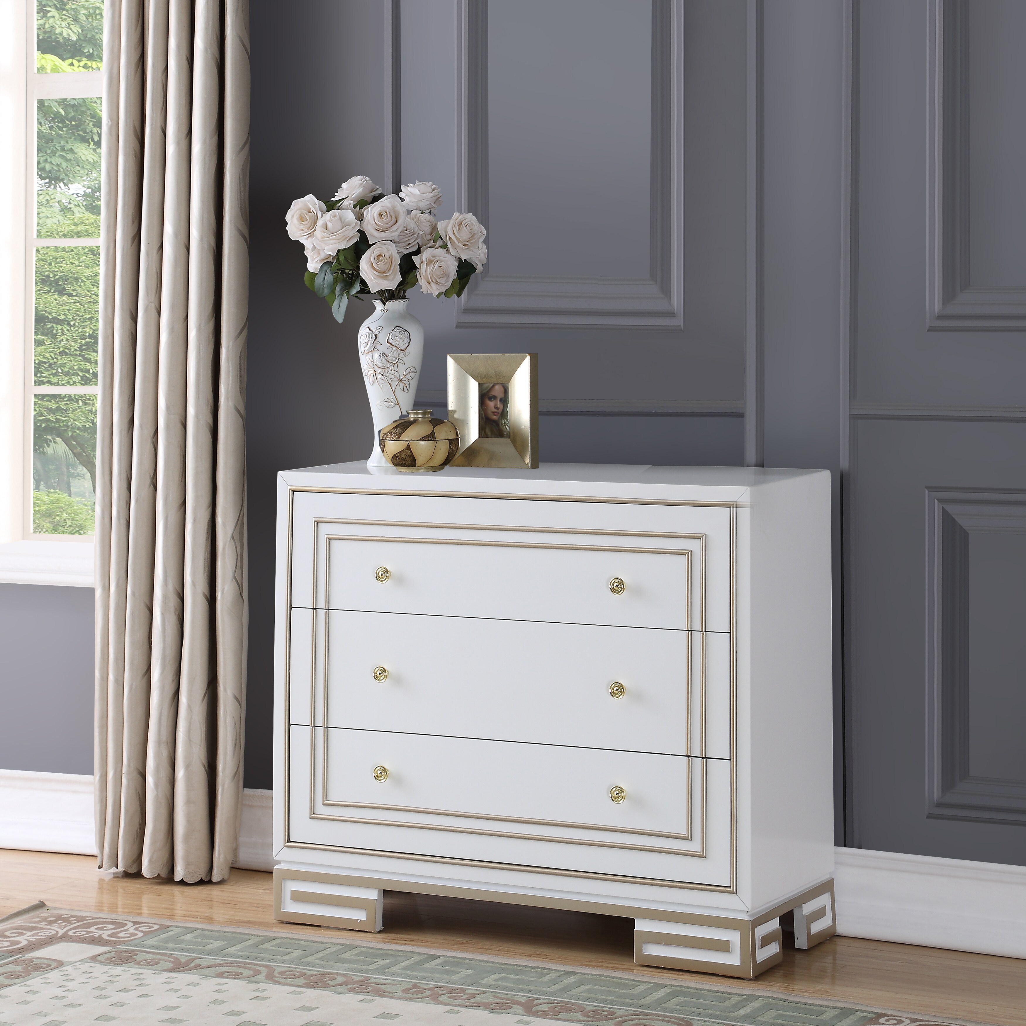 Shop Retro Hand Painted White And Gold Finish Accent Chest Free