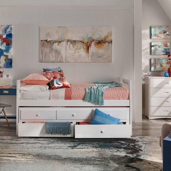 Shop Hunter Twin White Wood Captains Bed With Trundle By Inspire Q