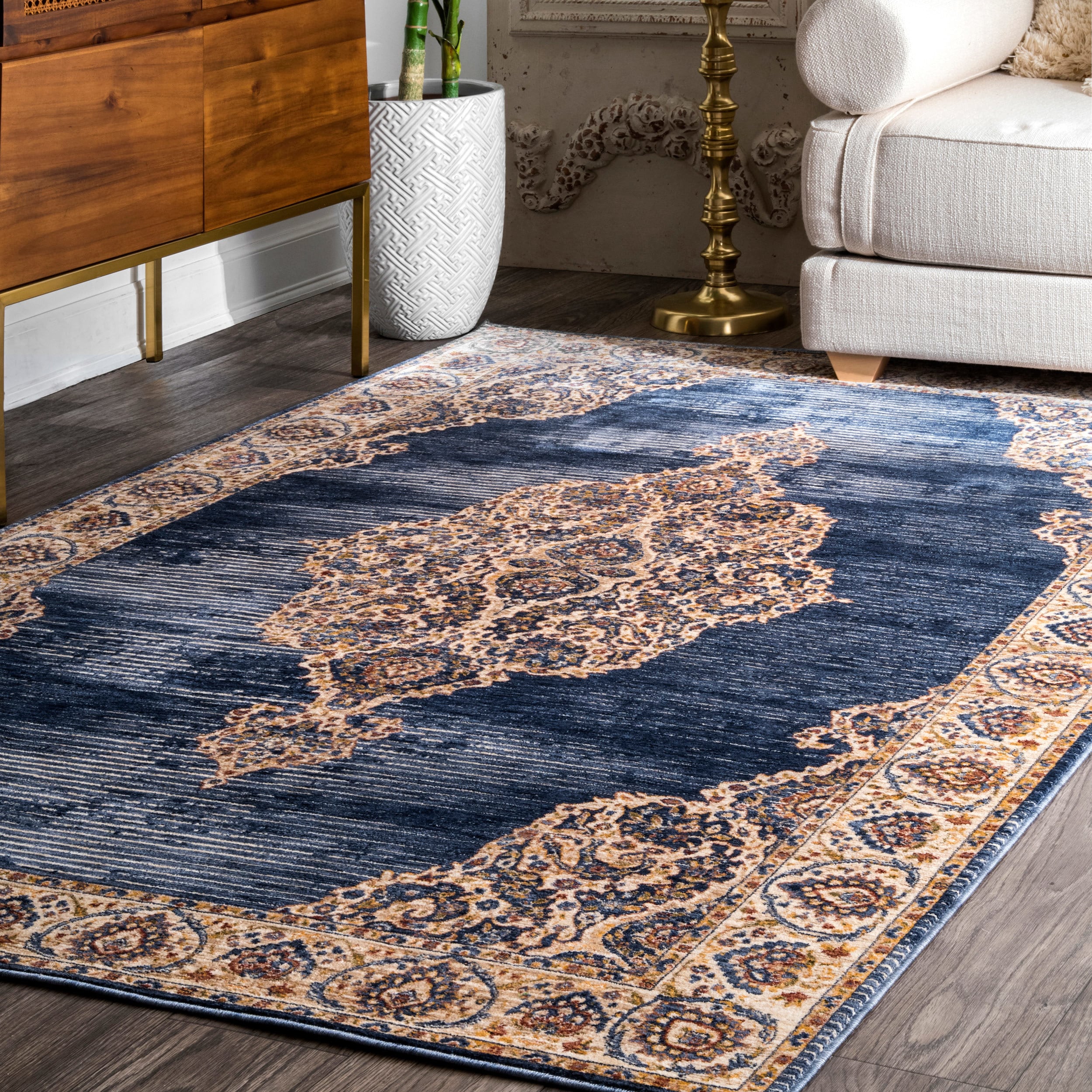 Nuloom Traditional Oriental Fl Medallion Navy Tan Off White Nuloom Traditional Oriental Fl Medallion Navy Tan Off White Rug 7