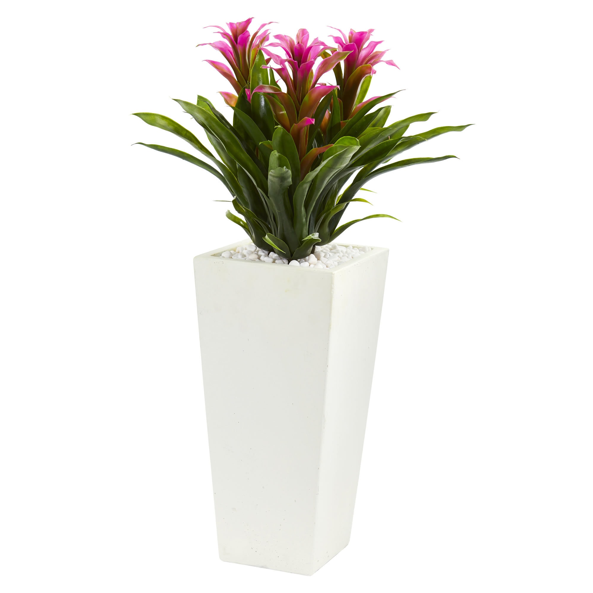 Triple Bromeliad Artificial Plant in White Tower Planter